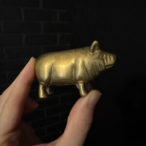 Vintage MCM Small Brass Pig Farm Animal Figurine Mini Statue Paperweight Patina